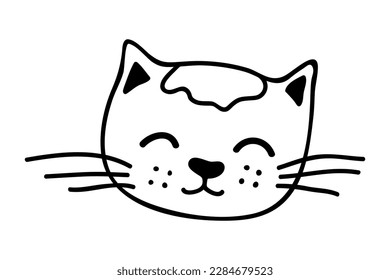 Hand drawn cat muzzle clipart. Cute pet face doodle