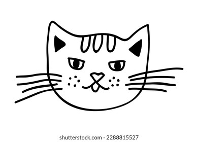 Hand drawn cat muzzle clipart. Cute pet face doodle