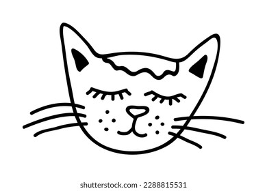 Hand drawn cat muzzle clipart. Cute pet face doodle