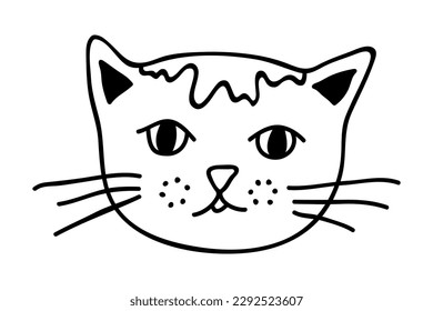 Hand drawn cat muzzle clipart. Cute pet face doodle