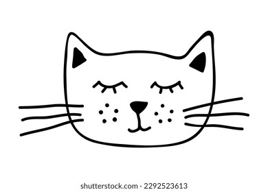 Hand drawn cat muzzle clipart. Cute pet face doodle