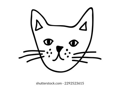Hand drawn cat muzzle clipart. Cute pet face doodle