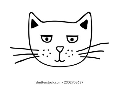Hand drawn cat muzzle clipart. Cute pet face doodle