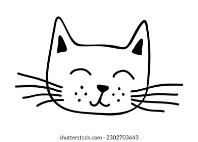 Hand drawn cat muzzle clipart. Cute pet face doodle