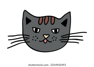 Hand drawn cat muzzle clipart. Cute pet face doodle