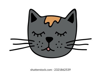 Hand drawn cat muzzle clipart. Cute pet face doodle
