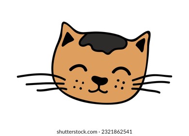 Hand drawn cat muzzle clipart. Cute pet face doodle