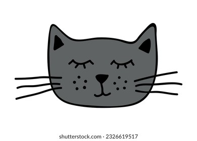 Hand drawn cat muzzle clipart. Cute pet face doodle
