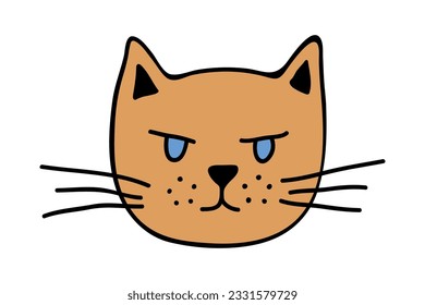 Hand drawn cat muzzle clipart. Cute pet face doodle