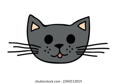 Hand drawn cat muzzle clipart. Cute pet face doodle
