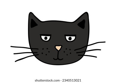 Hand drawn cat muzzle clipart. Cute pet face doodle