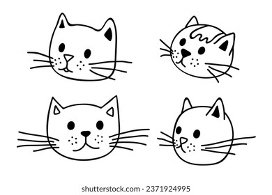 Hand drawn cat muzzle clipart. Cute pet face doodle set