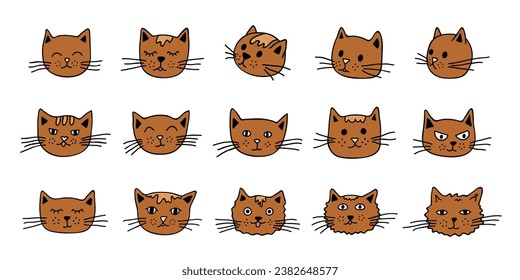 Hand drawn cat muzzle clipart. Cute pet face doodle set