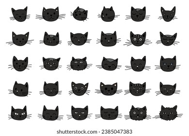 Hand drawn cat muzzle clipart. Cute pet face doodle set
