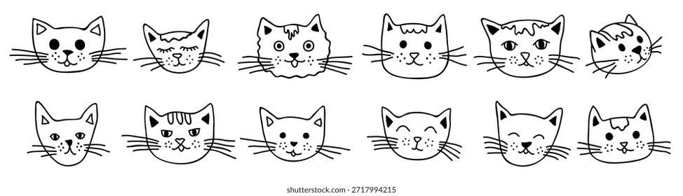 Handgezeichneter Clipart mit Katzenmaulkorb. Nettes Haustier Gesicht Doodle Set