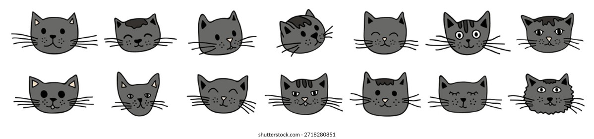 Handgezeichneter Clipart mit Katzenmaulkorb. Nettes Haustier Gesicht Doodle Set