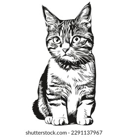 Hand drawn Cat on a white background, kitten
