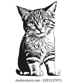Hand drawn Cat on a white background, kitten

