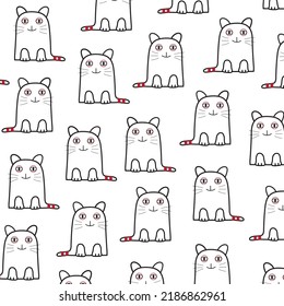 Hand Drawn Cat Pattern. Sketch Vector Design