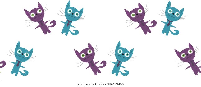 hand drawn cat pattern. vector illustration