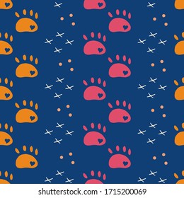 hand drawn cat paws seamless pattern on white background. Vector animals silhouette. Vector illustration for poster, banner, print, decoration.