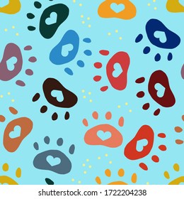 hand drawn cat paws seamless pattern on white background. Vector animals silhouette. Vector illustration 