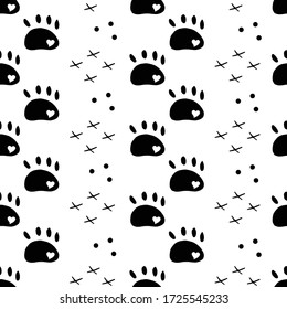 hand drawn cat paws seamless pattern on white background. Vector animals silhouette. Vector illustration for poster, banner, print, decoration.
