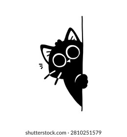 Hand Drawn Cat Peeking Around Corner Icon