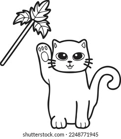 Hand Drawn cat playing with toys illustration in doodle style isolated on background