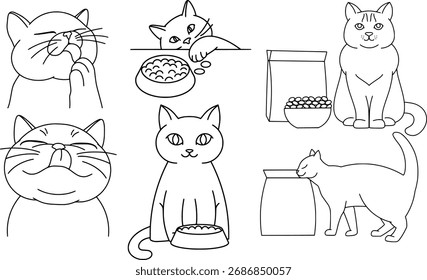 hand drawn cat, set of cats vector outline illustration