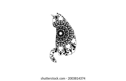 Hand drawn cat. Sketch for anti-stress adult coloring book in zen-tangle style. Vector illustration for coloring page