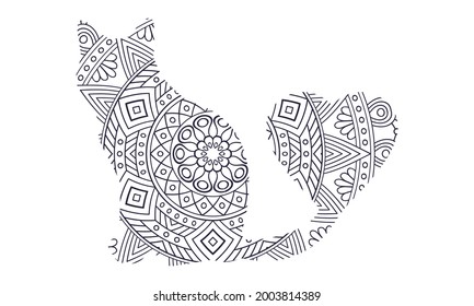 Hand drawn cat. Sketch for anti-stress adult coloring book in zen-tangle style. Vector illustration for coloring page