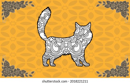 Hand drawn cat. Sketch for anti-stress adult coloring book in zen-tangle style. Vector illustration for coloring page or for print on T-shirt.