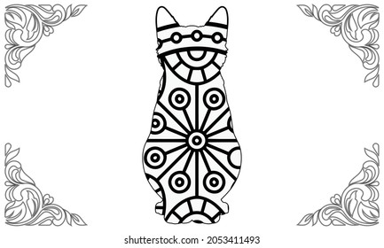 Hand drawn cat. Sketch for anti-stress adult coloring book in zen-tangle style. Vector illustration for coloring page