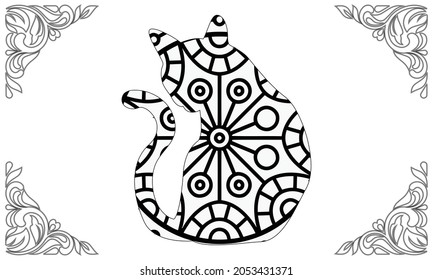 Hand drawn cat. Sketch for anti-stress adult coloring book in zen-tangle style. Vector illustration for coloring page