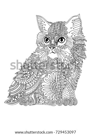 Стоковая векторная графика Hand Drawn Cat Sketch Antistress Adult