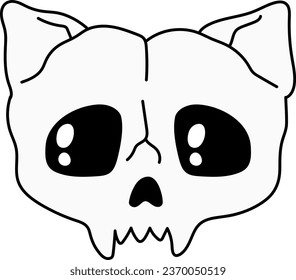 Hand drawn cat skull isolated on white background. Vector illustration