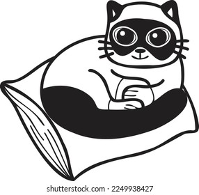 Hand Drawn cat sleeping on pillow illustration in doodle style isolated on background