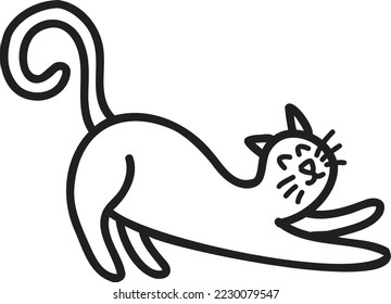 Hand Drawn cat stretching body illustration isolated on background