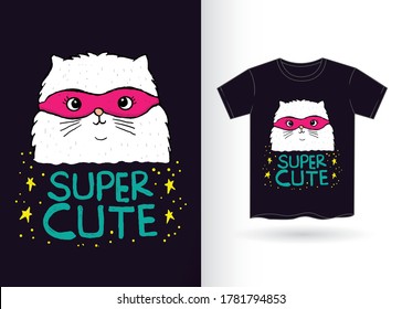 Superhéroe del gato dibujado a mano para camiseta