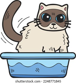 Hand Drawn cat with tray illustration in doodle style isolated on background