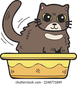 Hand Drawn cat with tray illustration in doodle style isolated on background