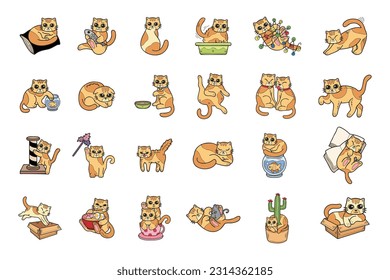 Hand Drawn cat in various poses collection in flat style illustration for business ideas isolated on background