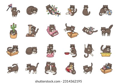 Hand Drawn cat en varias poses colección de ilustraciones de estilo plano para ideas de negocios aisladas en segundo plano