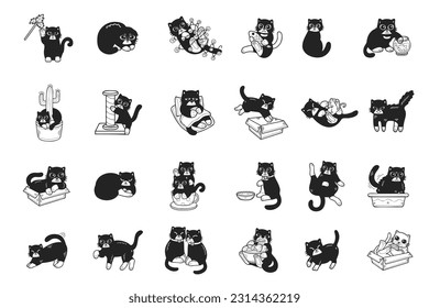 Hand Drawn cat in various poses collection in flat style illustration for business ideas isolated on background