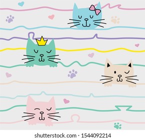 Hand drawn of cat, vector illustration