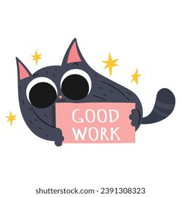 hand drawn cat vector illustration good work printable sticker