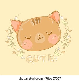 Hand Drawn Cat Vector Illustration, Children Design Print for T-Shirt