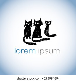Hand drawn cat vector logo (icon, illustration, sign, symbol, illustration)