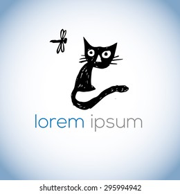 Hand drawn cat vector logo (icon, illustration, sign, symbol, illustration)